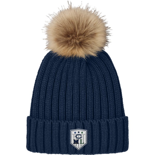 CML Girls Ice Hockey Faux Fur Pom Beanie